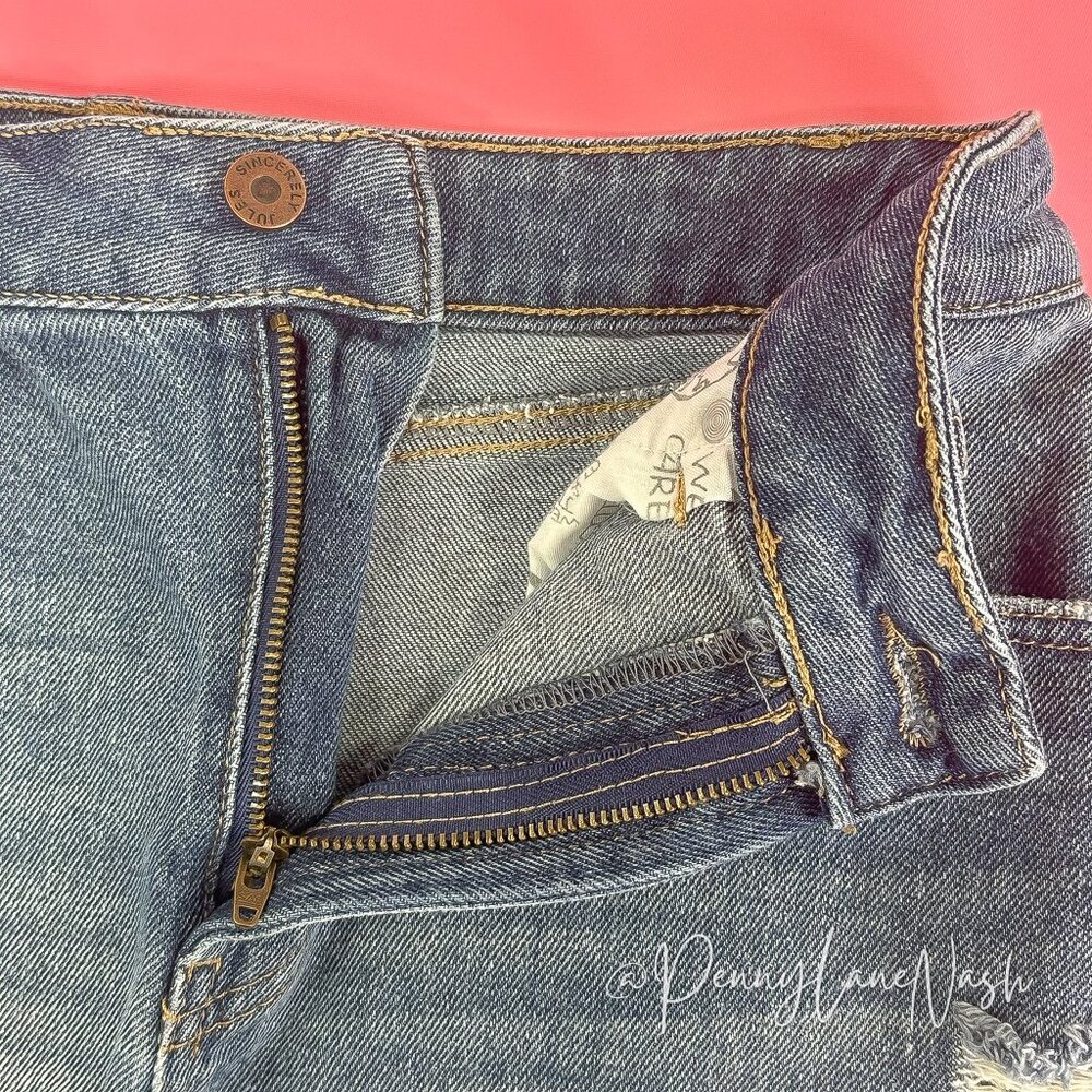 Sincerely Jules Distressed Raw Hem high Rise Denim Jean Shorts - Picture 7 of 7